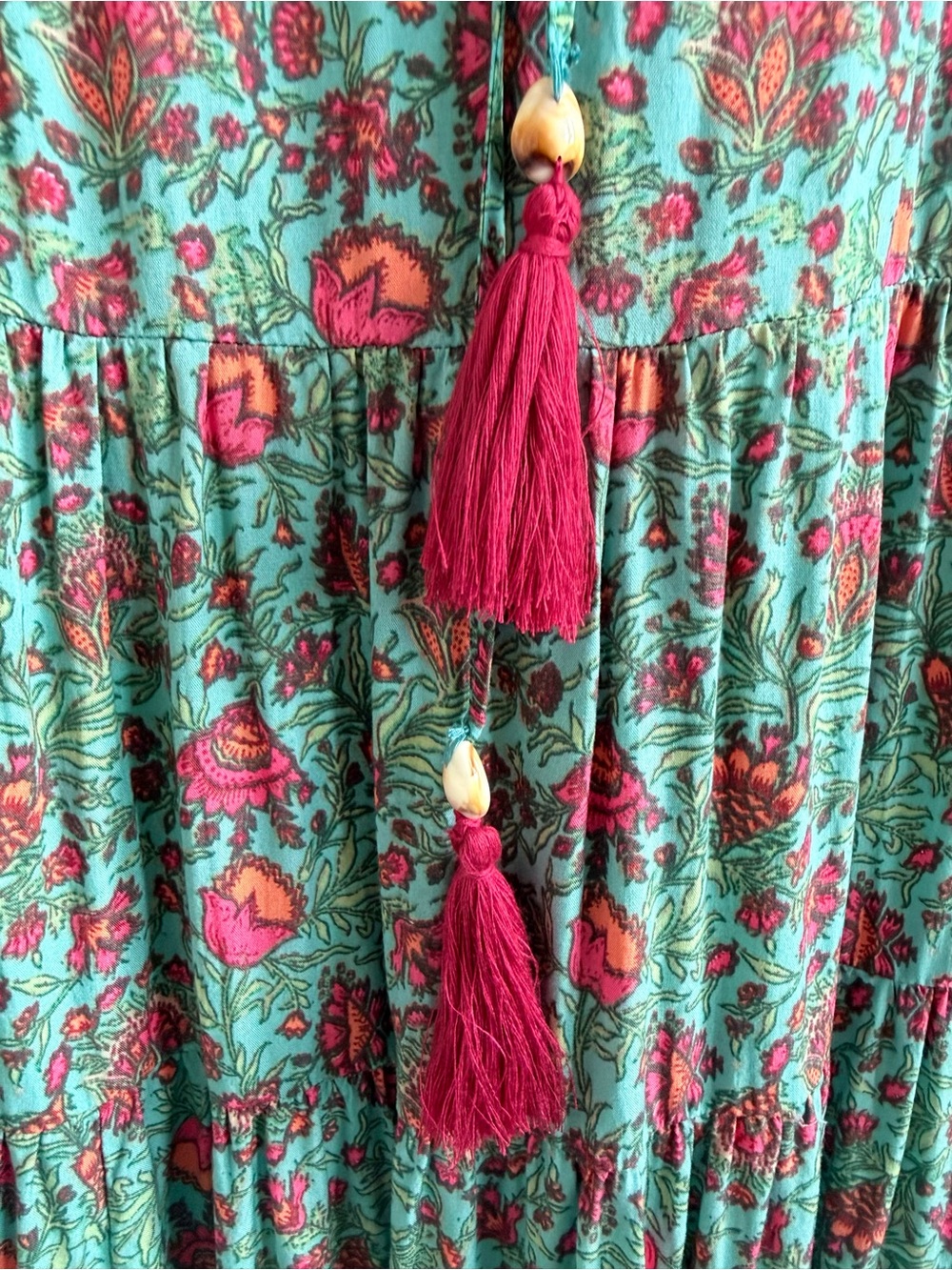 Natural Life Havana Nights Tiered Maxi Dress Turquoise Floral XS - Picture 6 of 7